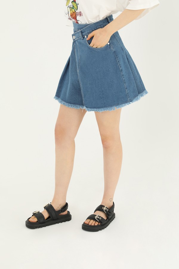 Women's Denim Skirt with Side Pleat Detail  