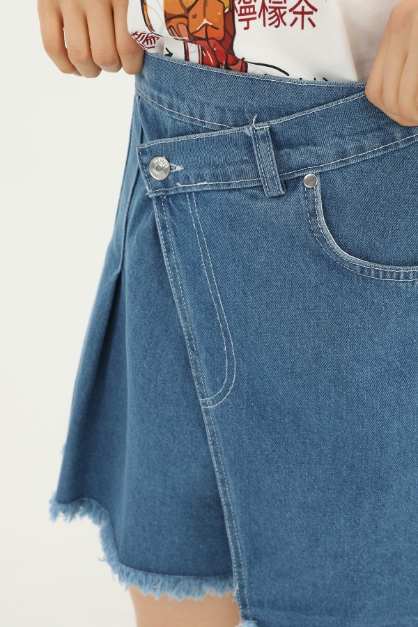 Women's Denim Skirt with Side Pleat Detail  