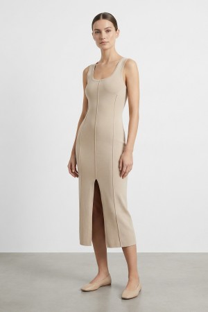 Kadın Kalın Askılı Yırtmaçlı Elbise  - 31861ELB