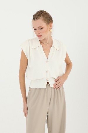 Kadın V Yakalı Çelik Örme Gömlek  - 31864GML