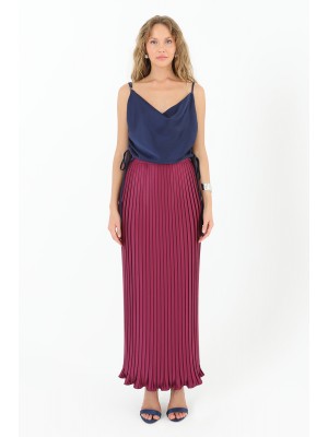 Women's Pleated Long Satin Skirt  