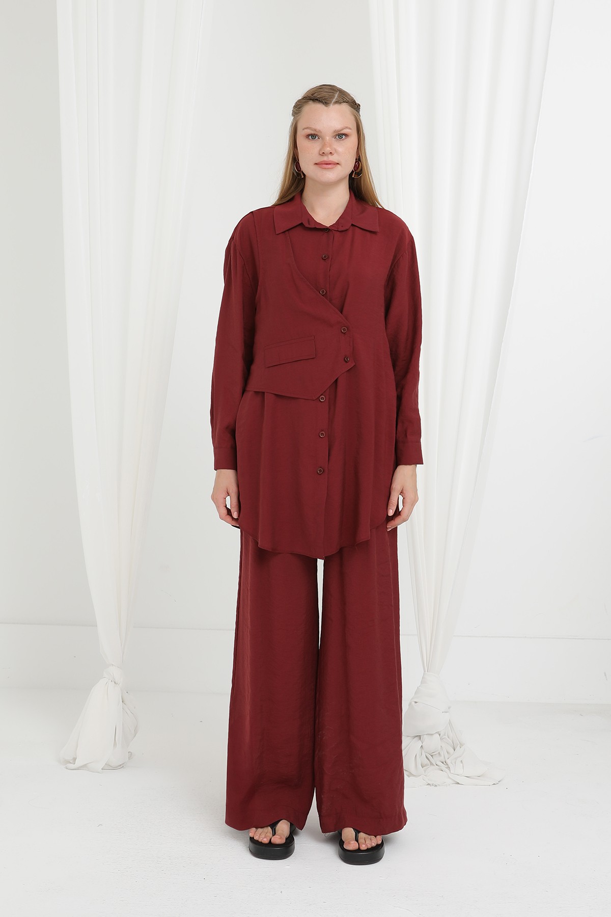 Women's Asymmetrical Layered Detailed Shirt Trouser Set