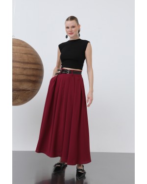 Kadın Çift Kemerli Pileli Etek - 18234ETK