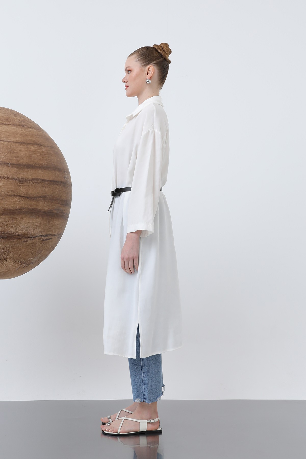 Women's Long Belt Detailed Shirt Dress 