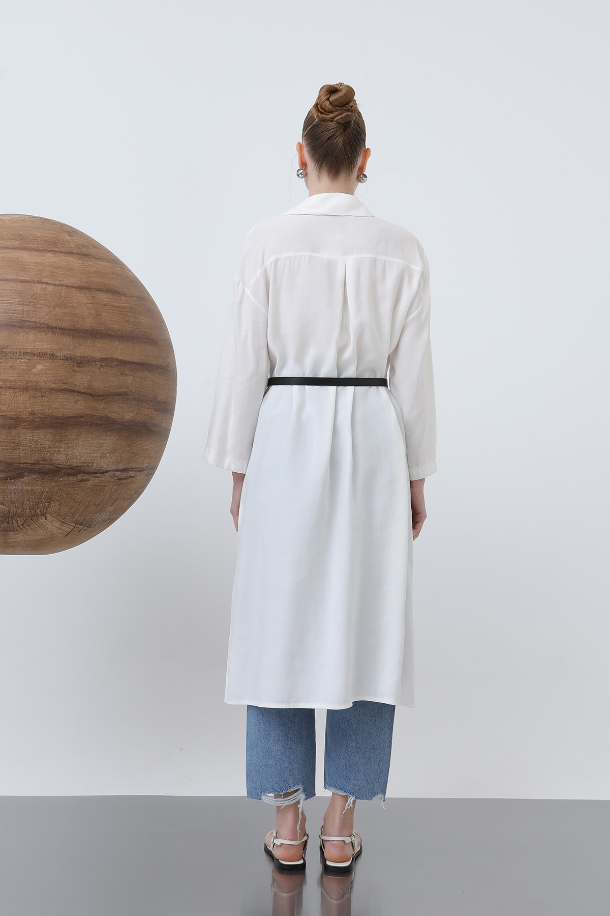 Women's Long Belt Detailed Shirt Dress 