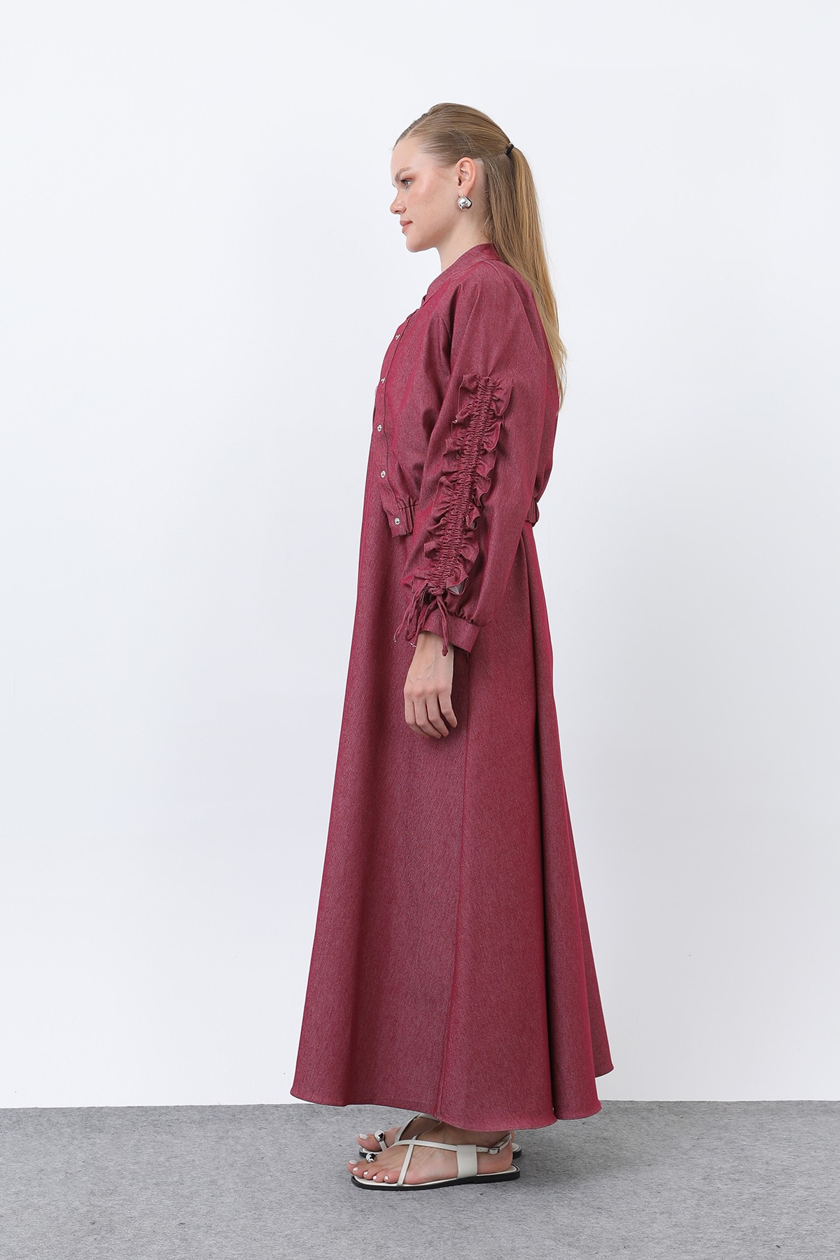 Women's Jacket Dress Set with Flounce Sleeves Detail 