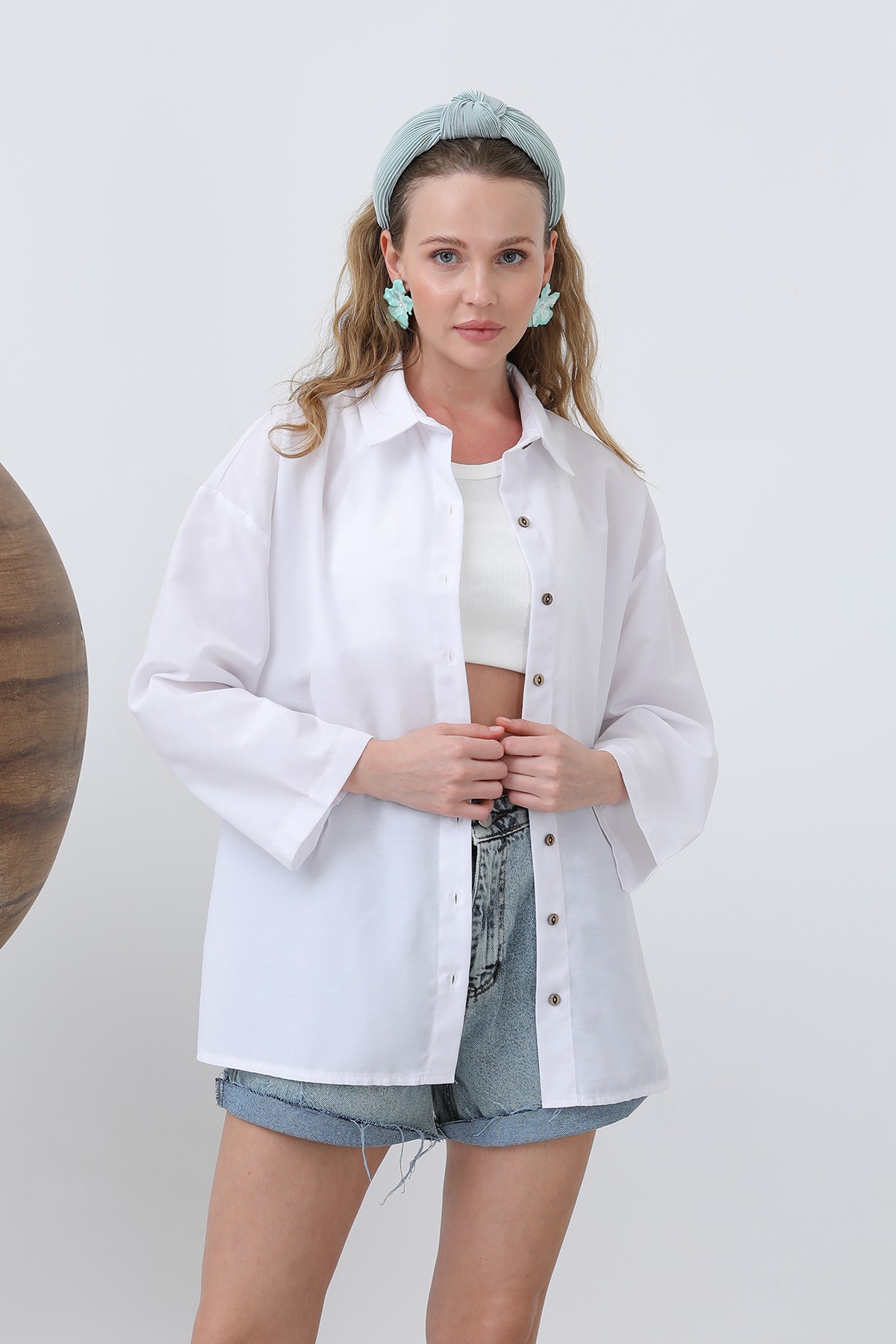 Women's Basic Shirt with Sleeve Detail 