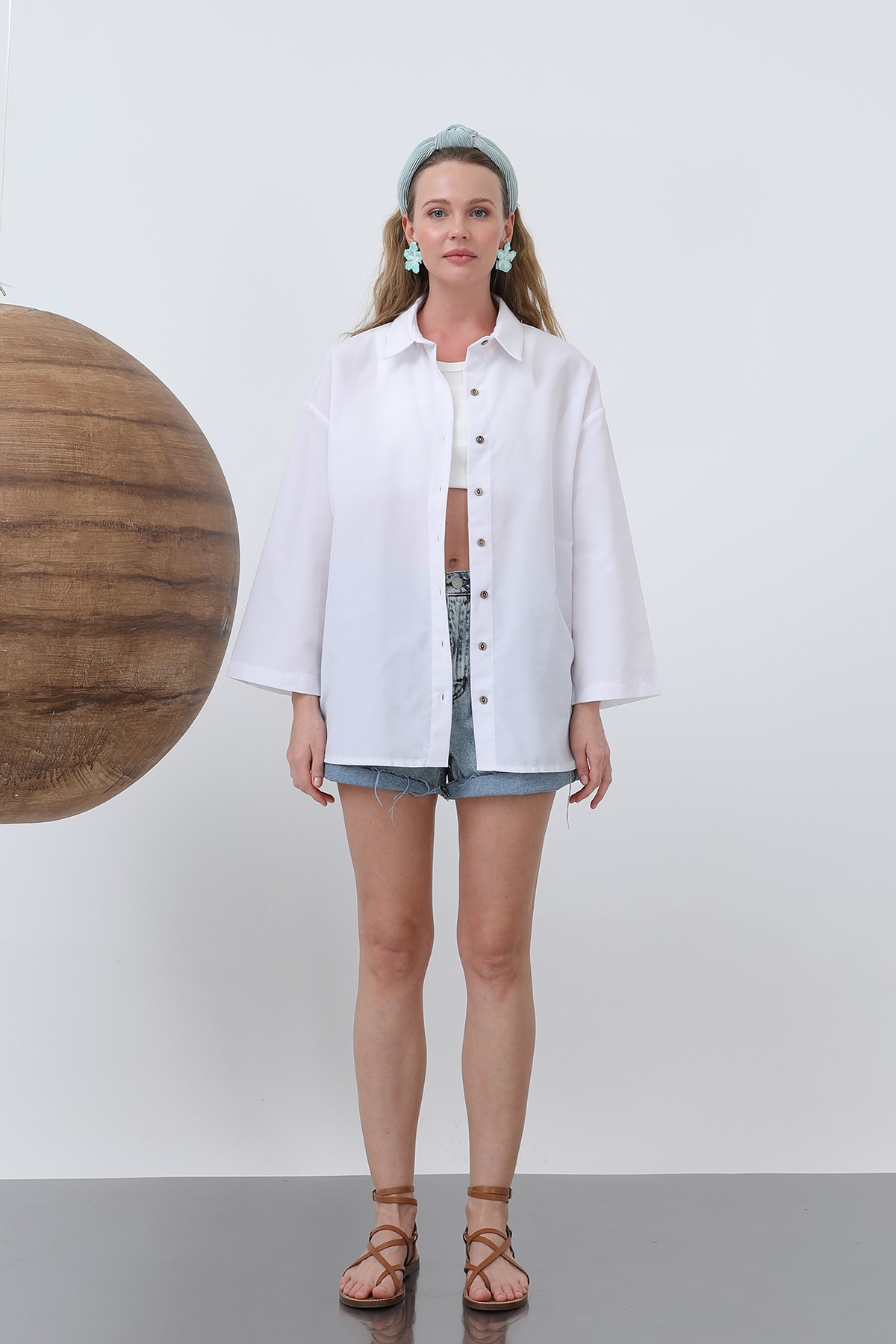 Women's Basic Shirt with Sleeve Detail 