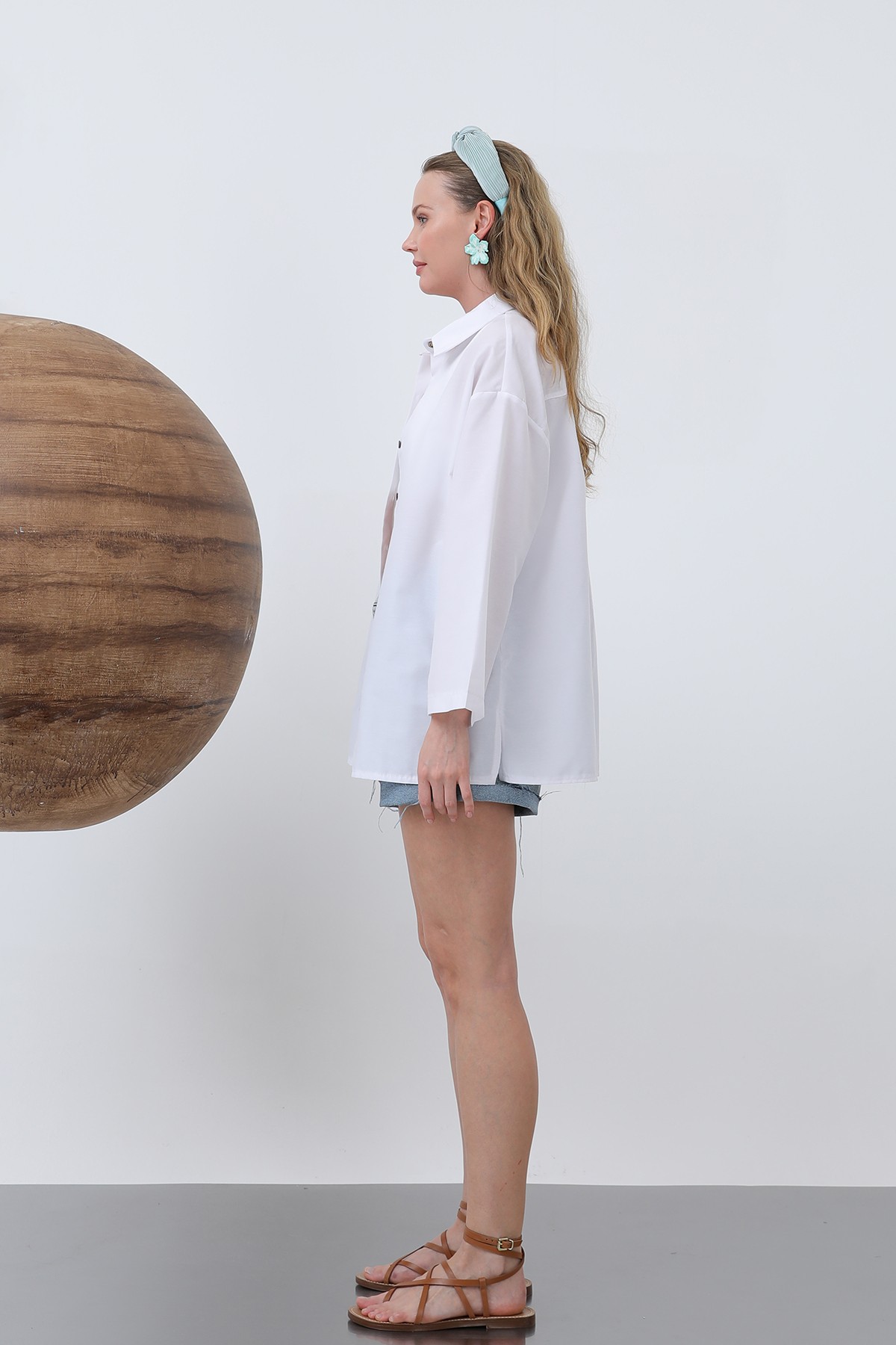 Women's Basic Shirt with Sleeve Detail 