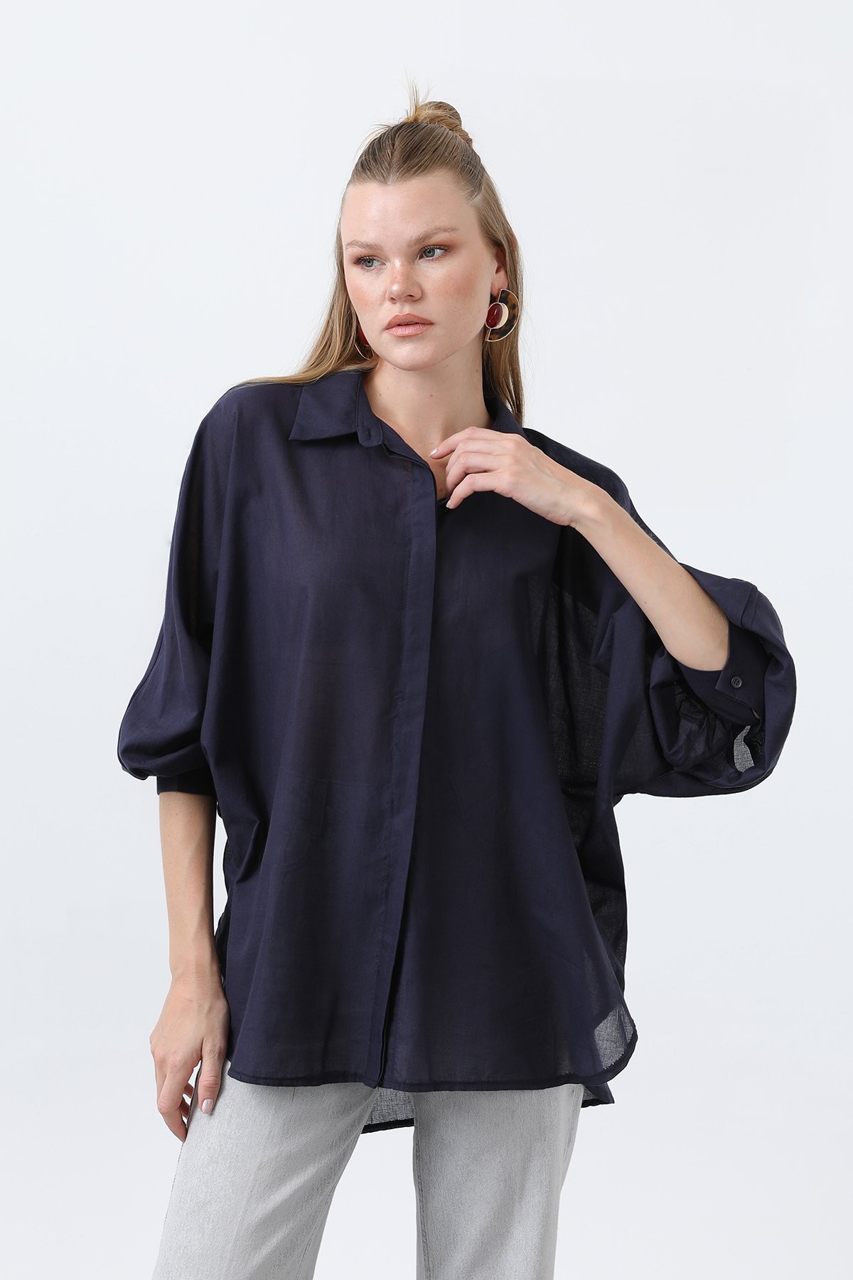 Women's Flounce Oversize Cotton Poplin Shirt