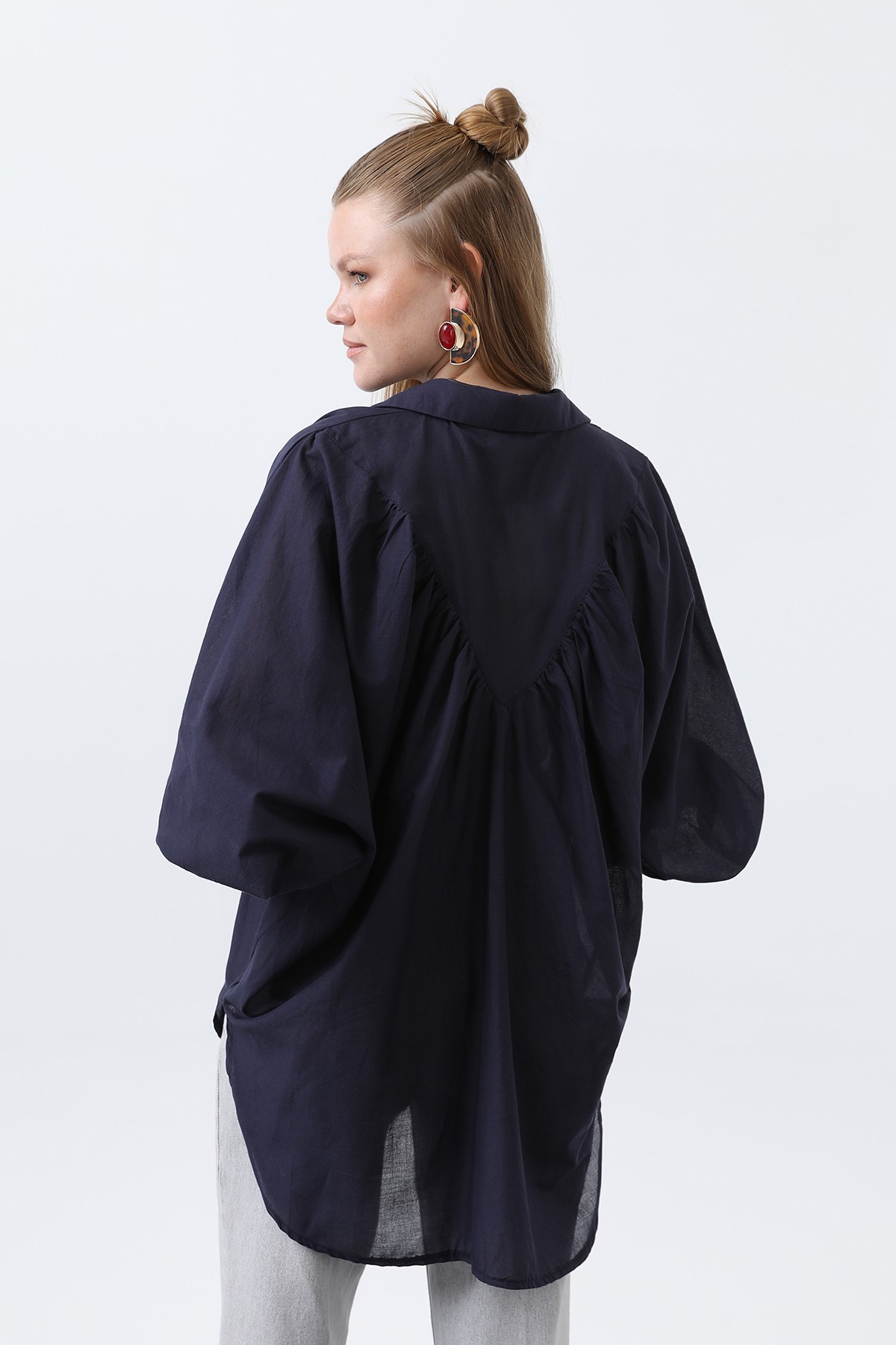 Women's Flounce Oversize Cotton Poplin Shirt