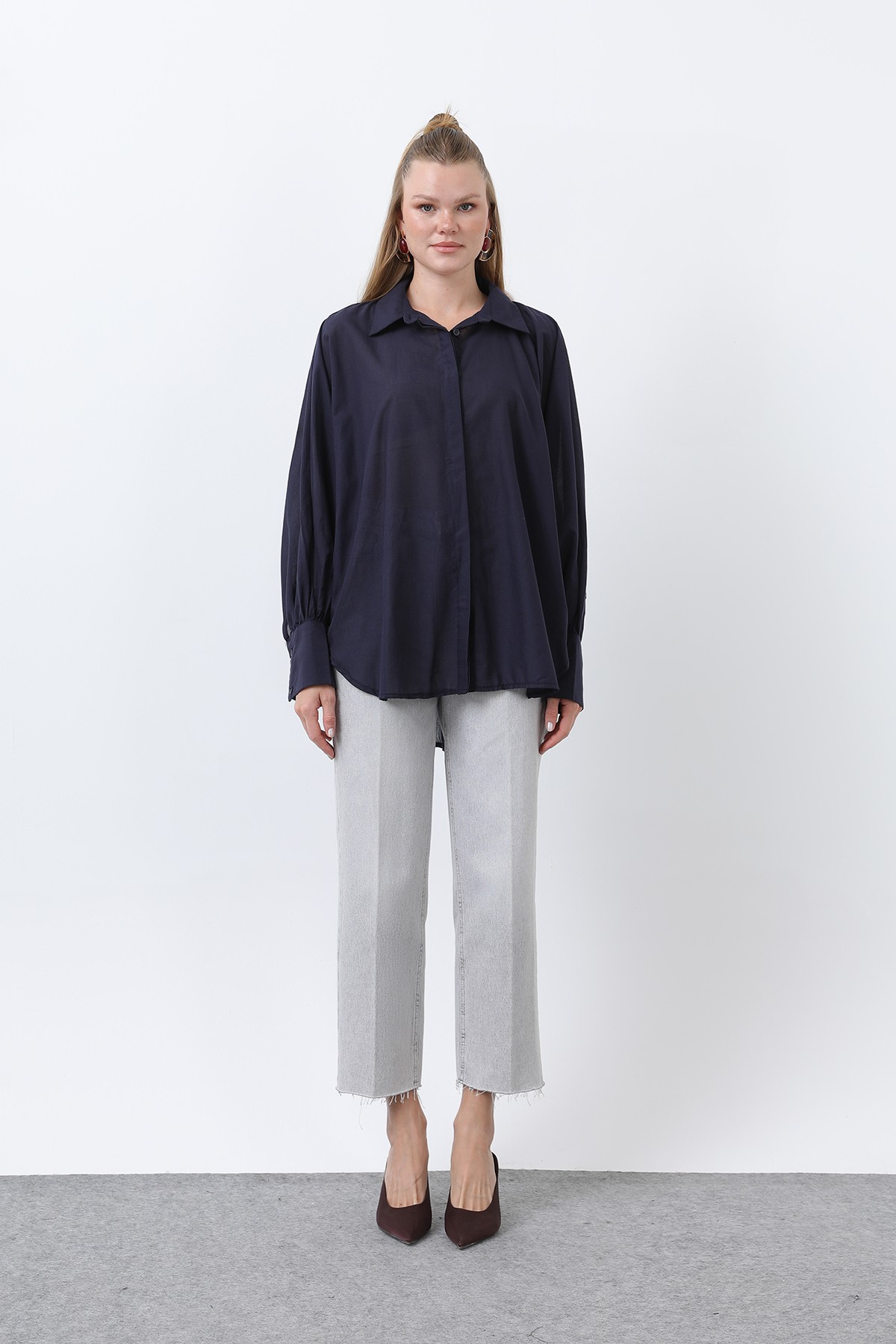 Women's Flounce Oversize Cotton Poplin Shirt