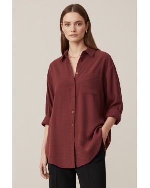 Kadın Uzun Kollu Düğmeli Salaş Gömlek – 10744GML