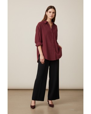 Kadın Uzun Kollu Düğmeli Salaş Gömlek – 10744GML