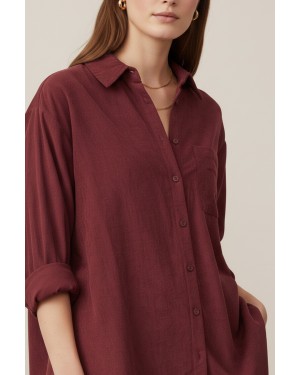 Kadın Uzun Kollu Düğmeli Salaş Gömlek – 10744GML