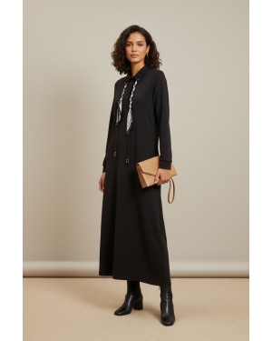 Women's Polo Collar Relaxed Fit Dress with Scarf Detail – 12669ELB