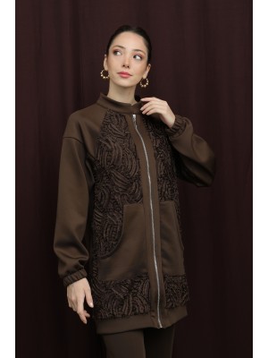 Kadın Dantel Detaylı Hakim Yakalı Fermuarlı Takım - 14387TKS