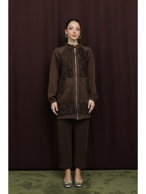 Kadın Dantel Detaylı Hakim Yakalı Fermuarlı Takım - 14387TKS