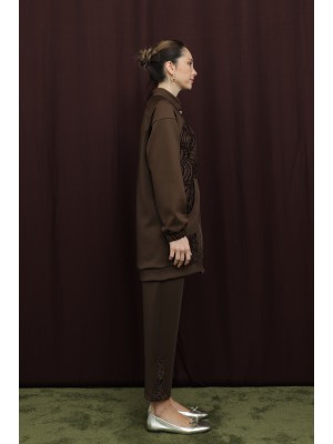 Kadın Dantel Detaylı Hakim Yakalı Fermuarlı Takım - 14387TKS