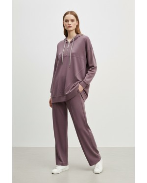 طقم سويت شيرت بغطاء رأس وبنطال نسائي بقصة مريحة