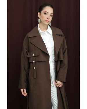 Kadın Cep Kapağı Detaylı Kuşaklı Trençkot - 15228TRC