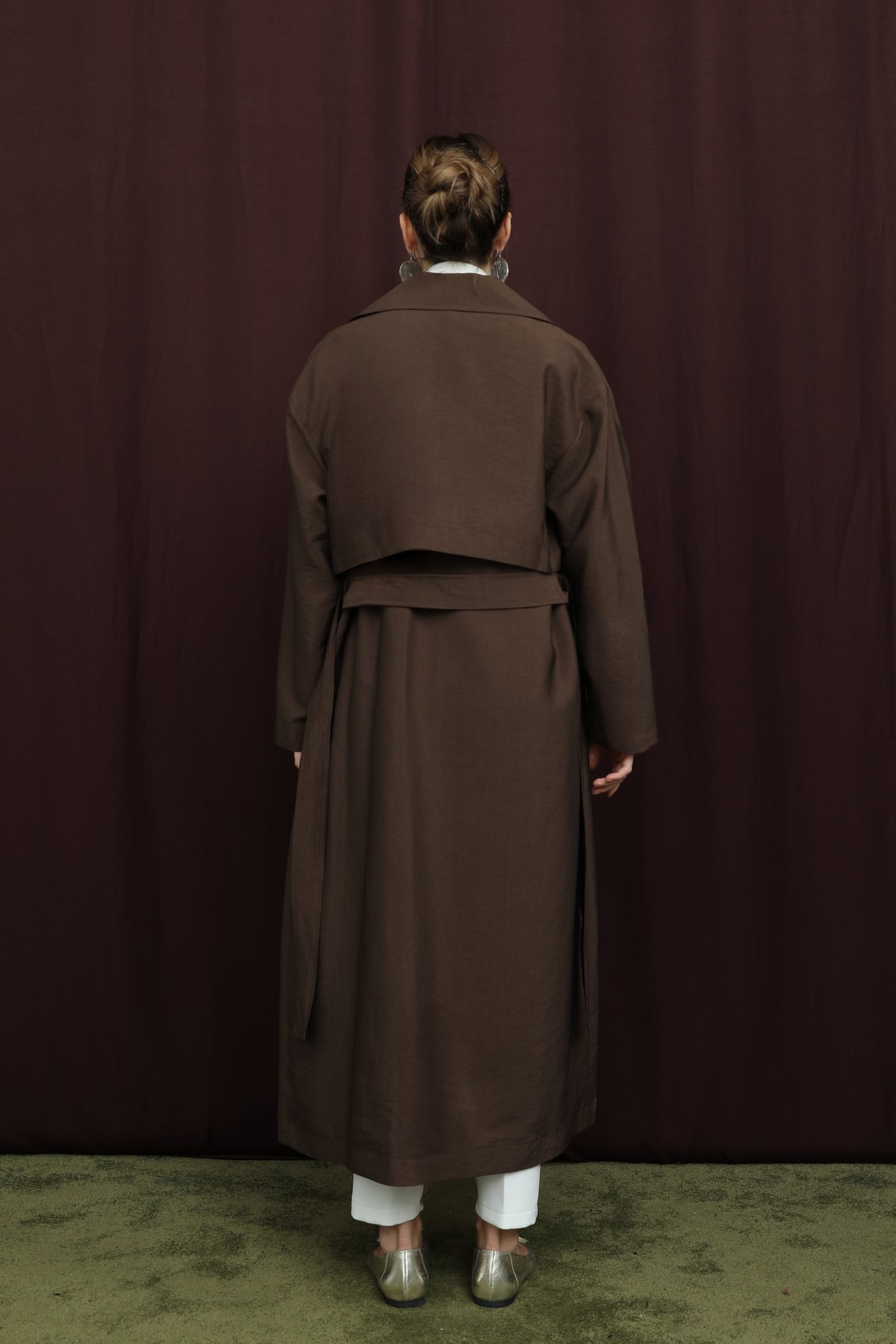 Women's Trench Coat with Pocket Flap Detail and Belt 