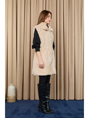 Kadın Kapüşonlu Beli Lastikli Peluş Yelek - 15235YLK