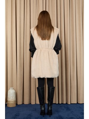 Kadın Kapüşonlu Beli Lastikli Peluş Yelek - 15235YLK