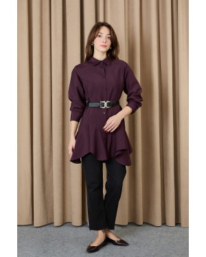 Kadın Dikiş Detaylı Kemerli Gömlek - 20708GML