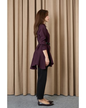 Kadın Dikiş Detaylı Kemerli Gömlek - 20708GML