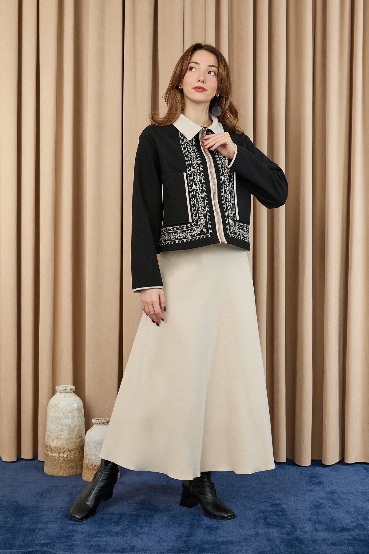Women's Short Jacket with Embroidered Details 