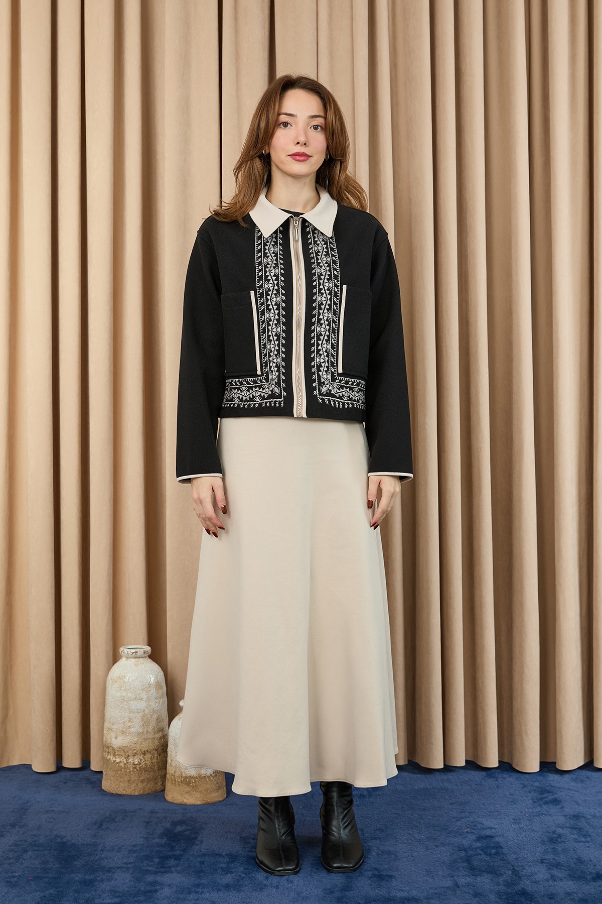 Women's Short Jacket with Embroidered Details 