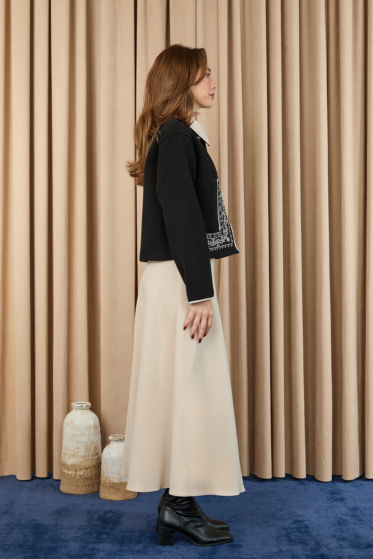 Women's Short Jacket with Embroidered Details 