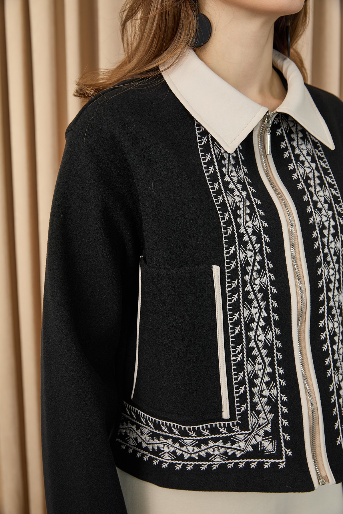 Women's Short Jacket with Embroidered Details 