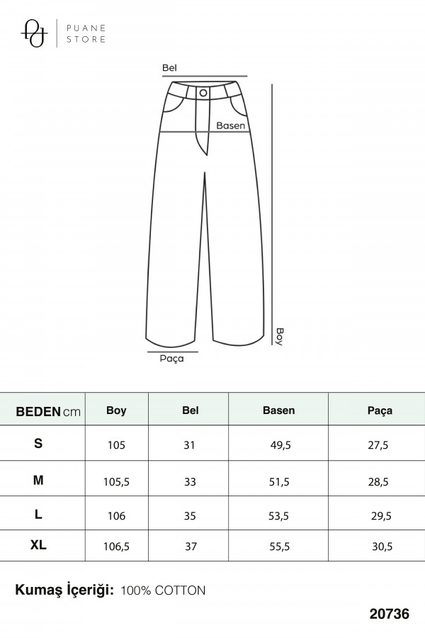 Kadın Bol Paça Keten Pantolon -20736PNT