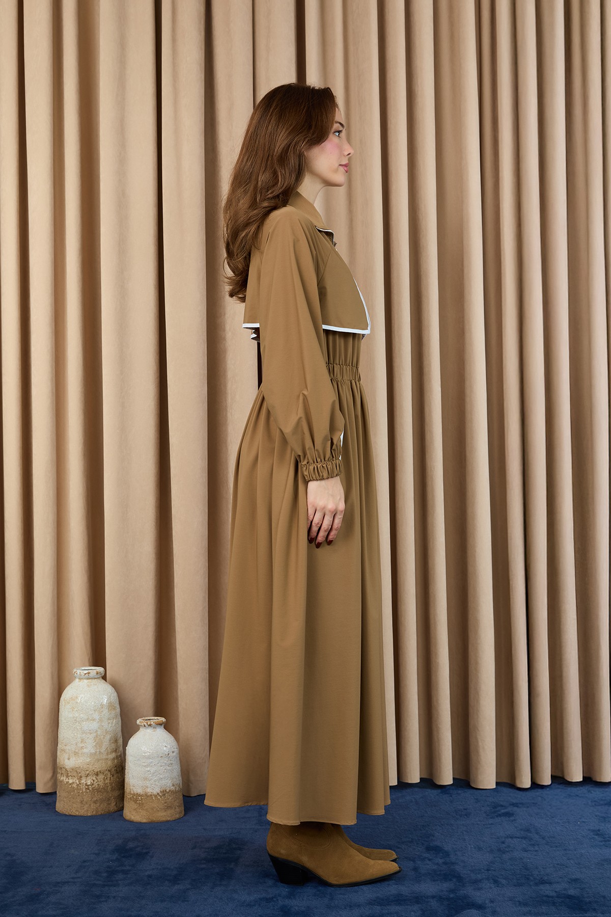 Women's Dress with Piping Detail and Elastic Waist  