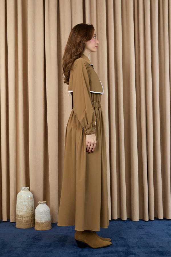 Women's Dress with Piping Detail and Elastic Waist  