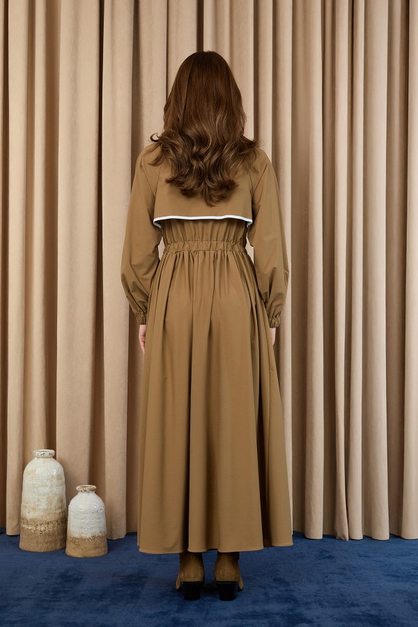 Women's Dress with Piping Detail and Elastic Waist  