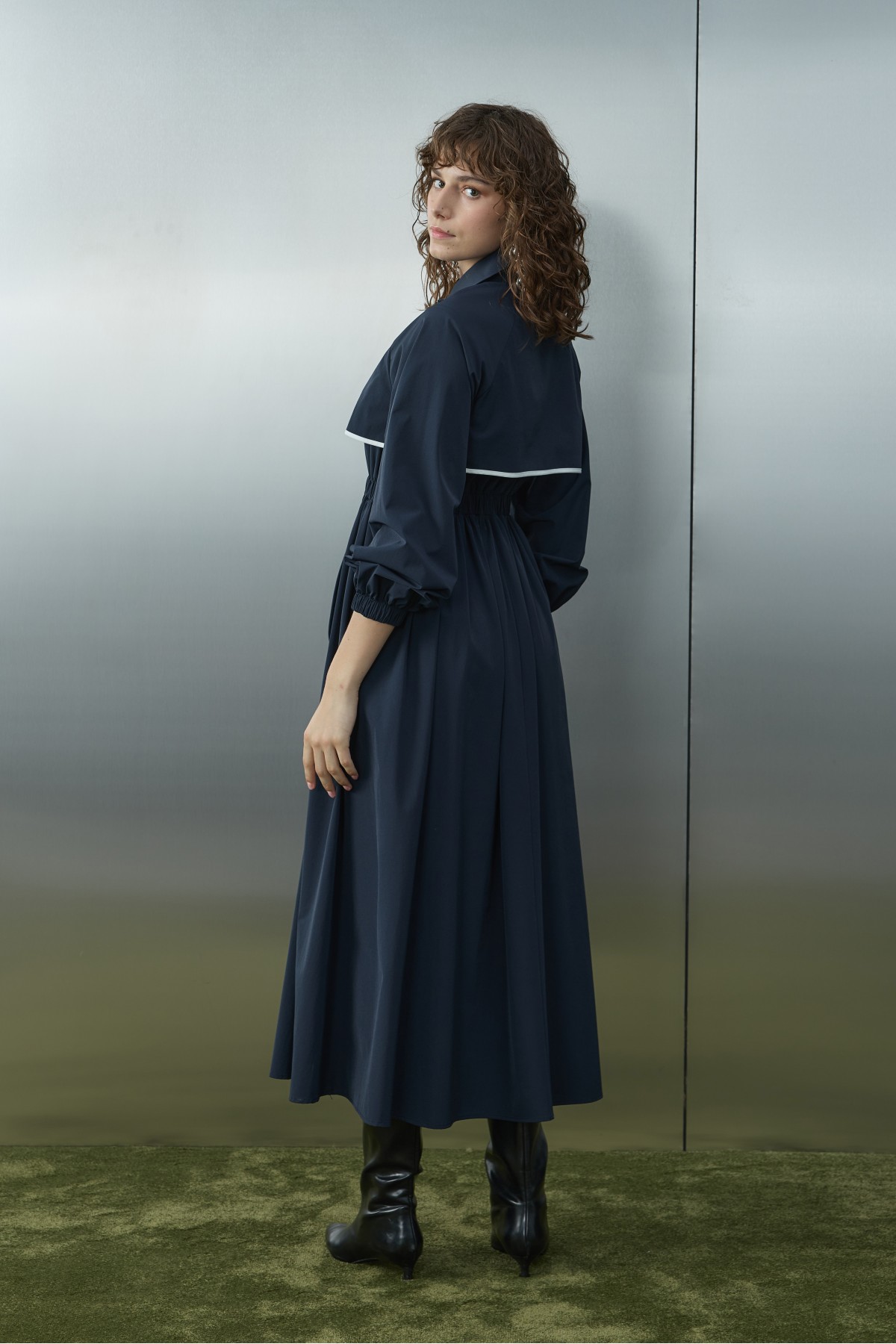 Women's Dress with Piping Detail and Elastic Waist  