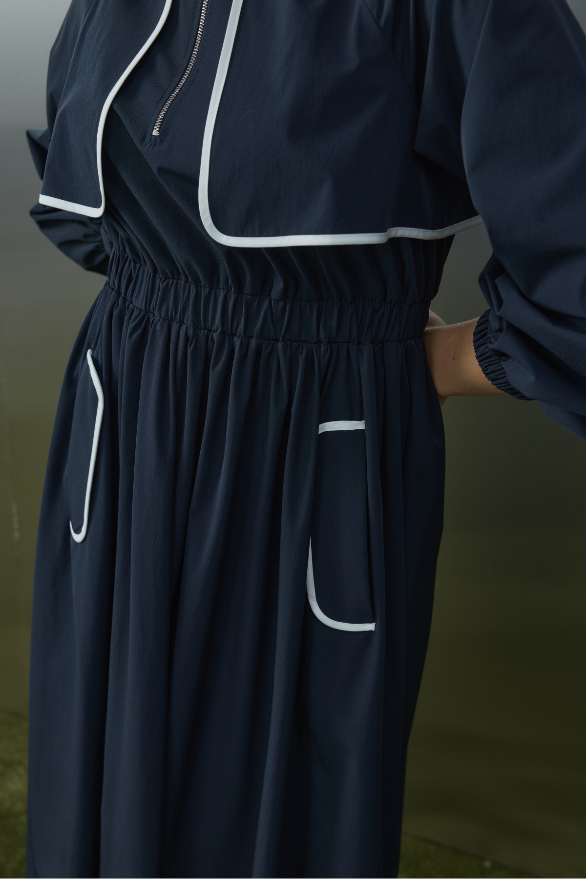 Women's Dress with Piping Detail and Elastic Waist  
