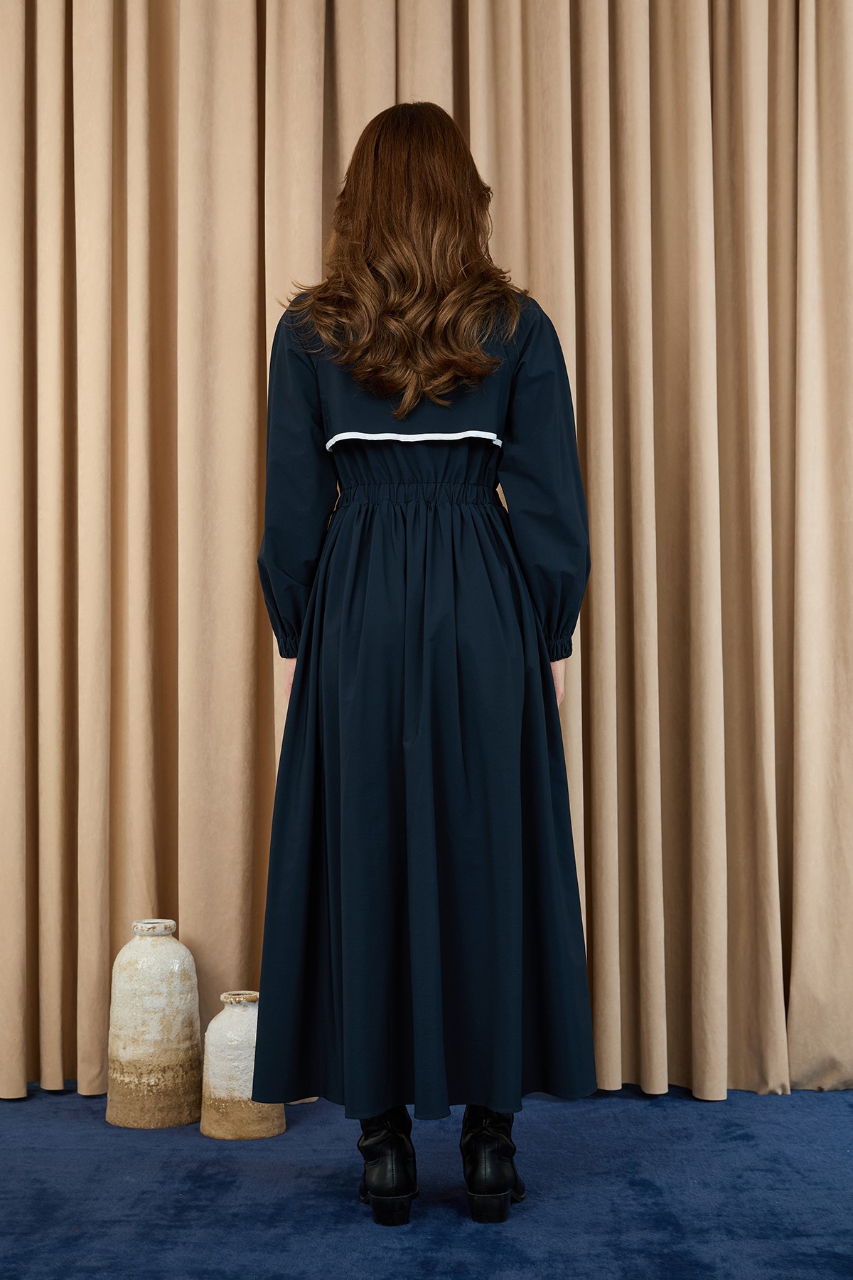 Women's Dress with Piping Detail and Elastic Waist  