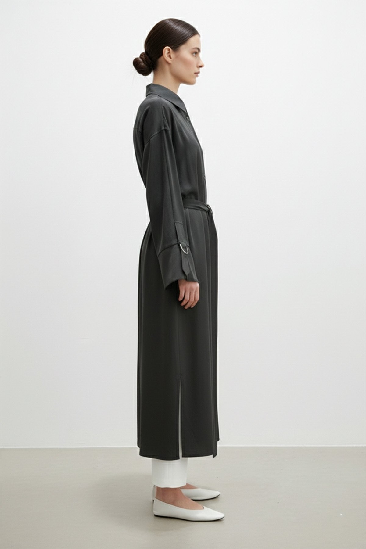Women's Long Buttoned Belted Shirt 