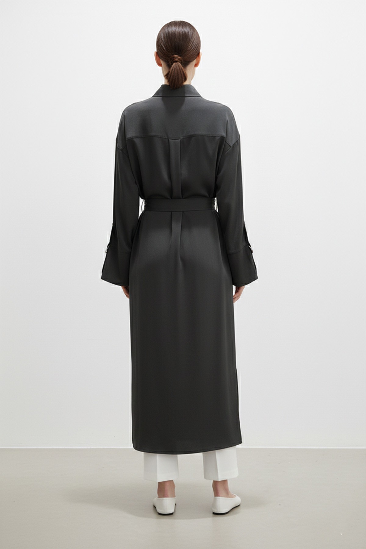 Women's Long Buttoned Belted Shirt 