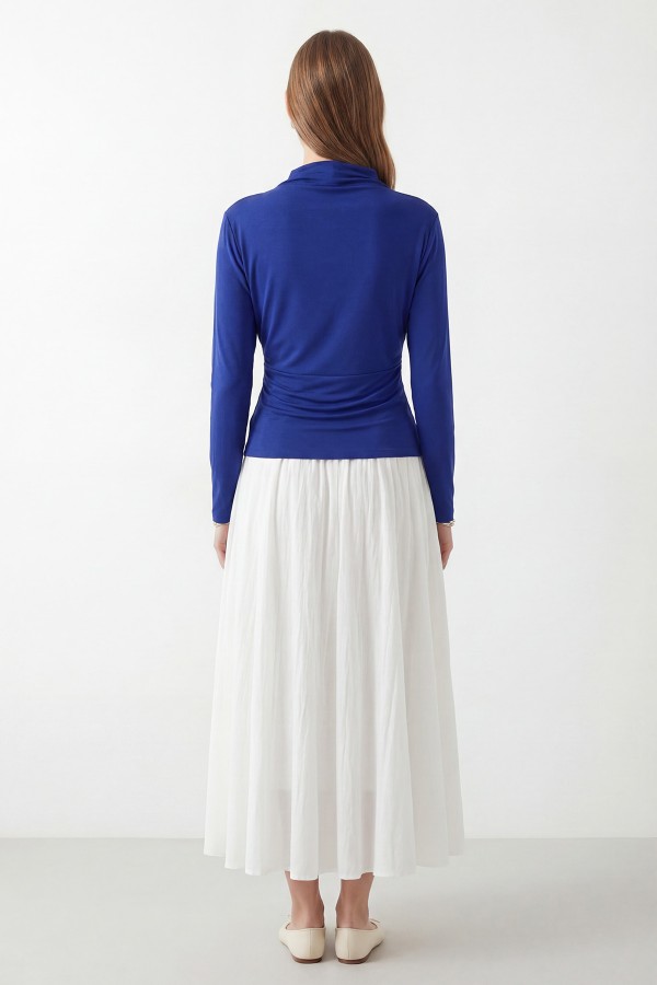 Kadın Modern Kesim Drapeli  Bluz -10785BLZ