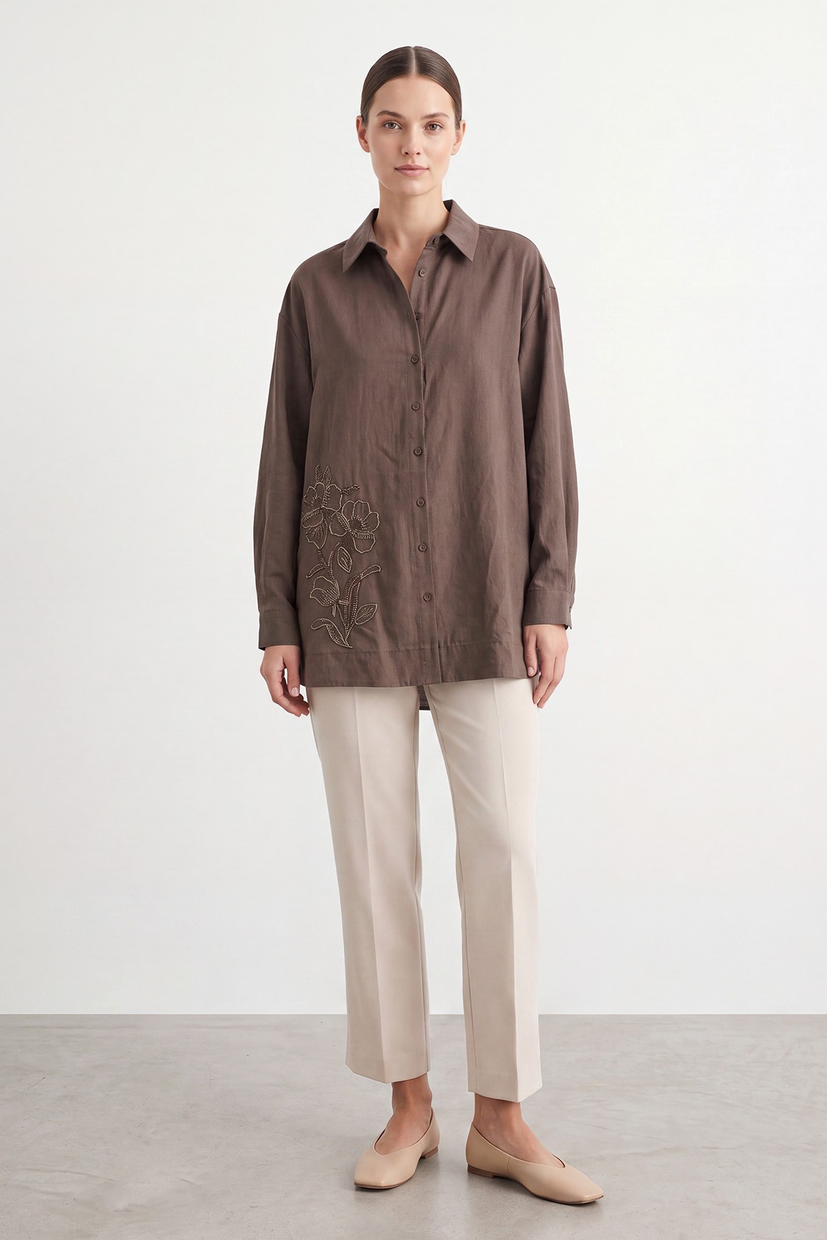 Embroidered Long-Sleeved Woven Shirt