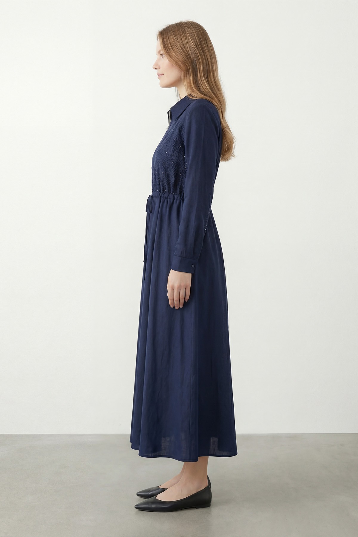 Women's Long Dress with Zipper and Stone Embellishments 