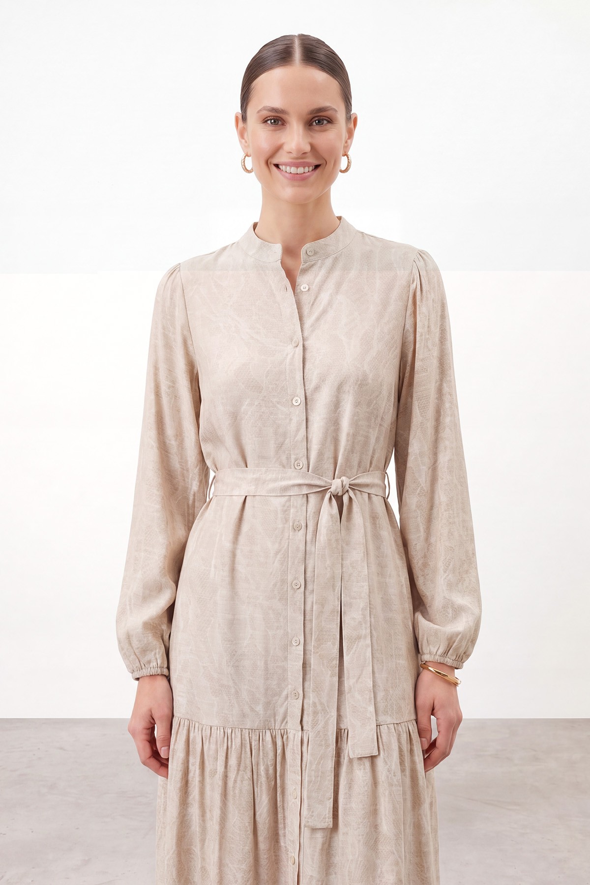 Women's Exotic Patterned Belted Long Dress  