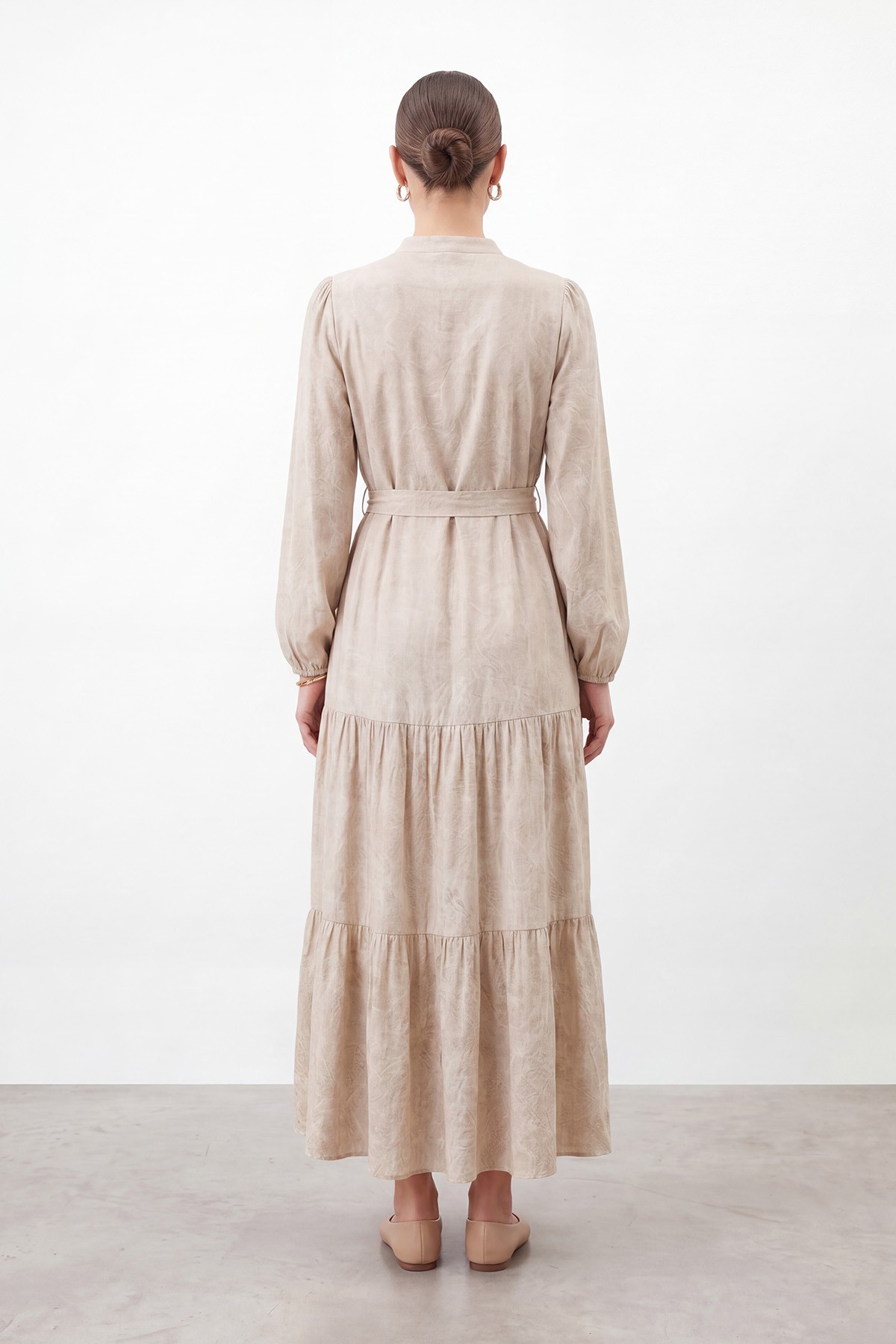 Women's Exotic Patterned Belted Long Dress  