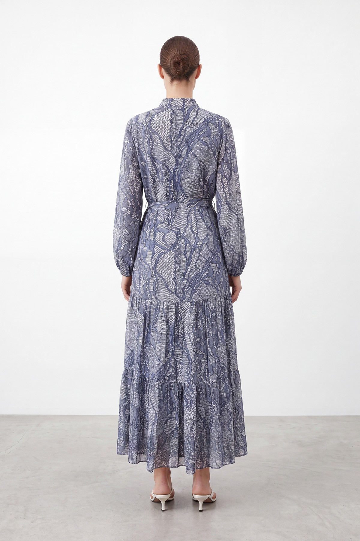 Women's Exotic Patterned Belted Long Dress  
