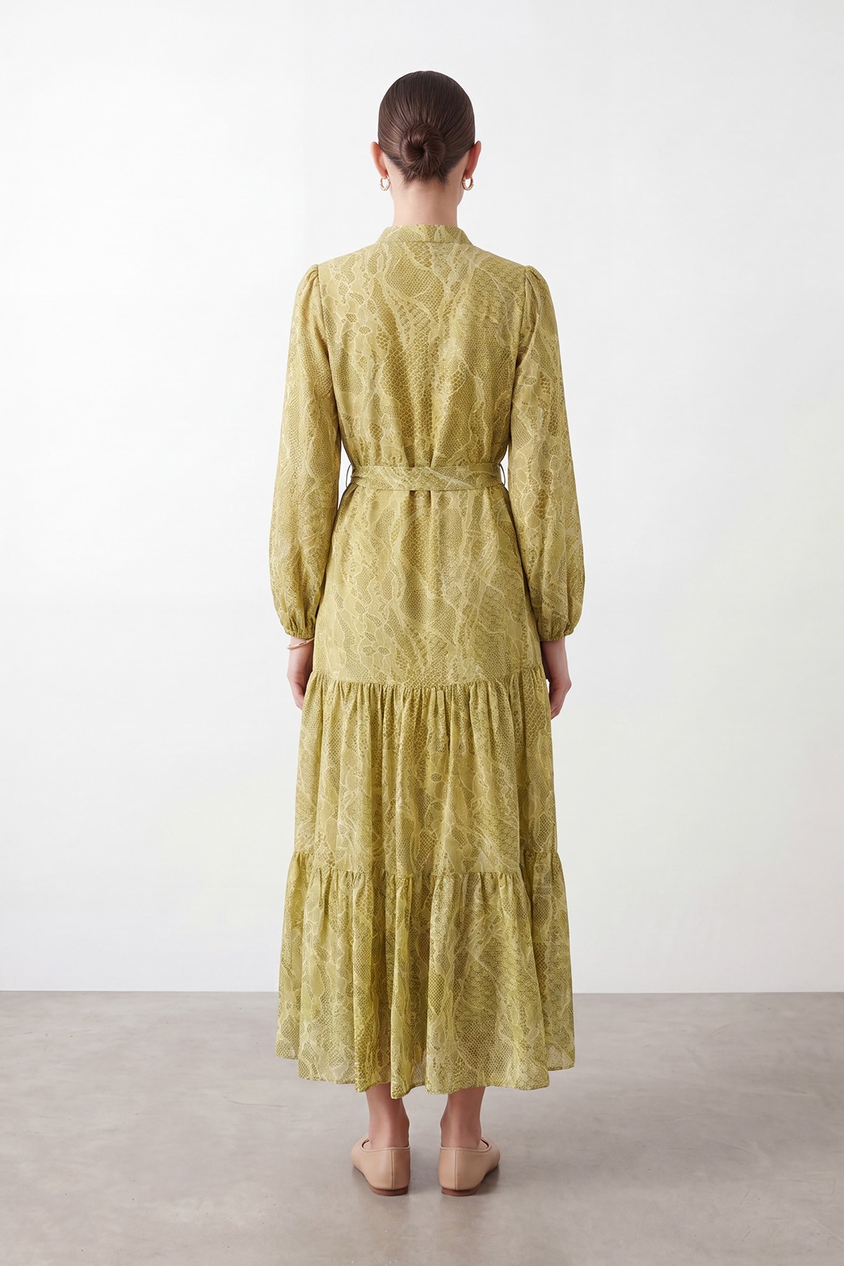 Women's Exotic Patterned Belted Long Dress  